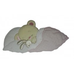 Iron-on Patch - Dreaming Teddy Bear with Rabbit  -  Pink
